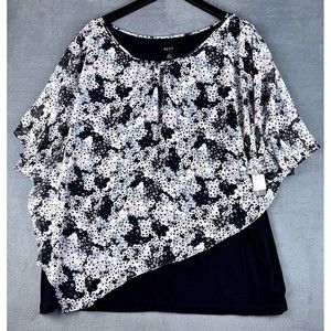 Alyx Top Plus Sz 1X Black with pink and gray Semi Sheer Layered Blouse